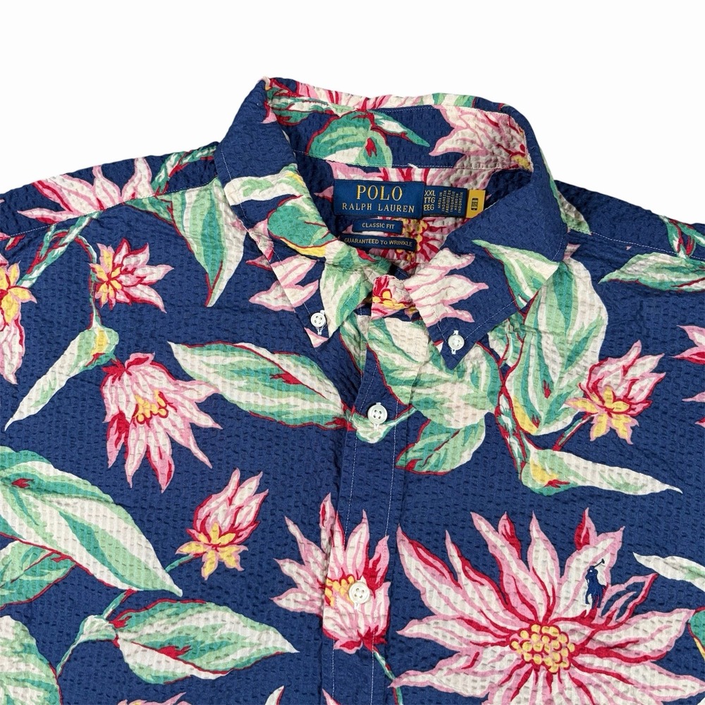 Polo Ralph Lauren Classic Fit Floral Seersucker Button Shirt Hawaiian Pony XXL